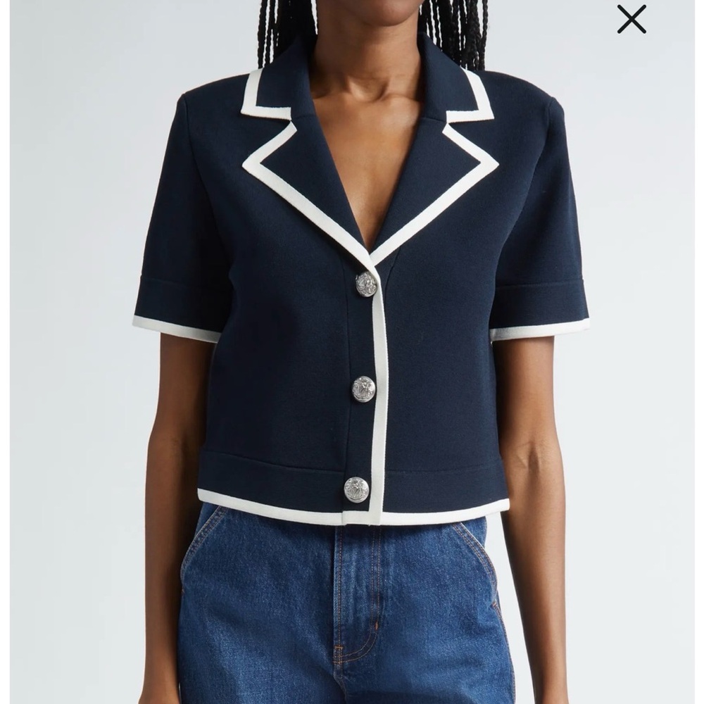 Authentic Veronica Beard Stovall Contrast Detail Crop Knit Jacket $750